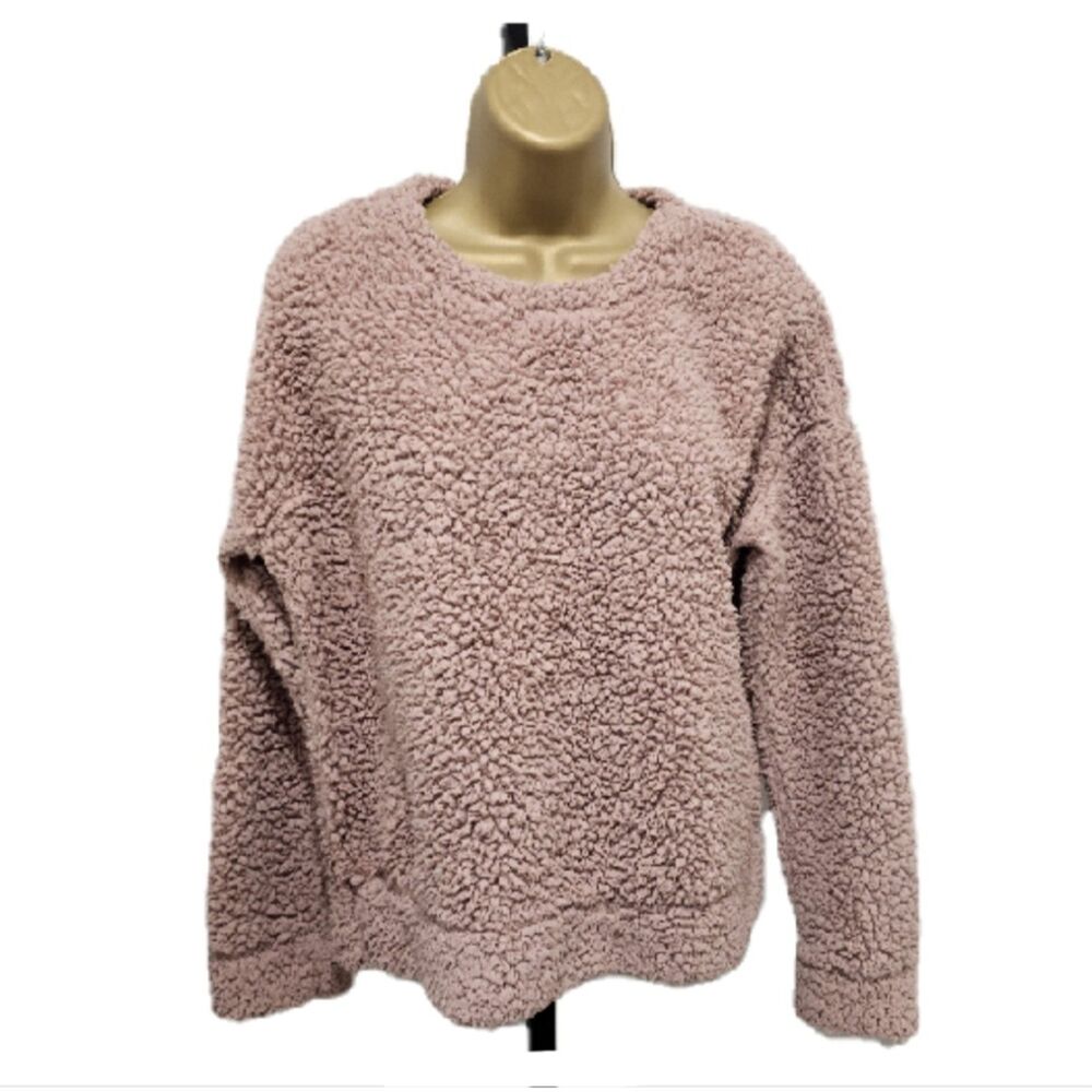 Grunge Pastel Fuzzy Baggy Teddy Slouchy Cozy Mauve Pink Sherpa Shirt Womens Sm